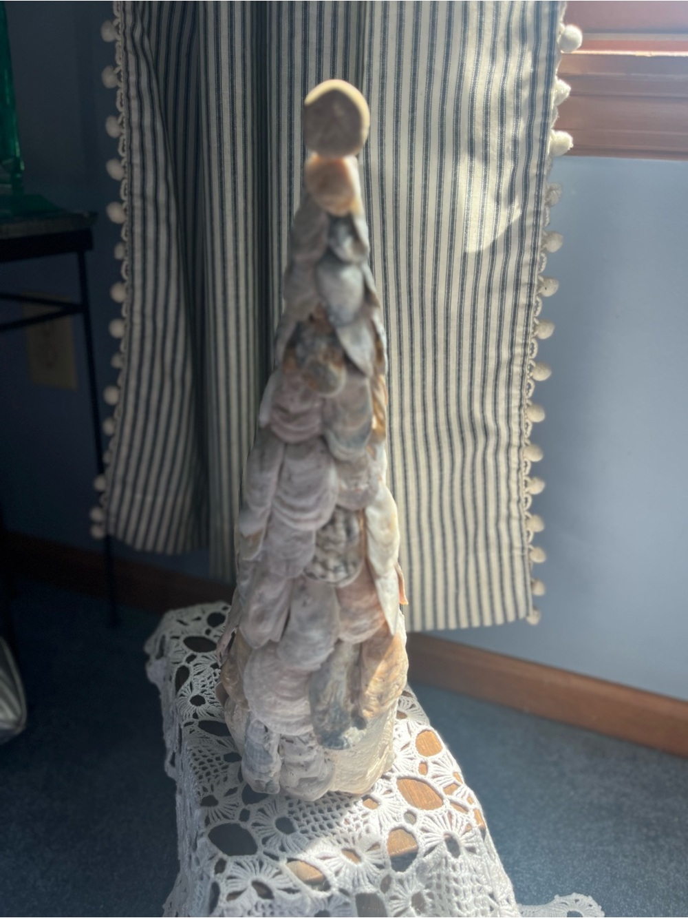 Coastal Oyster Shell Cone Tabletop tree Sculpture - Natural Beige & whites